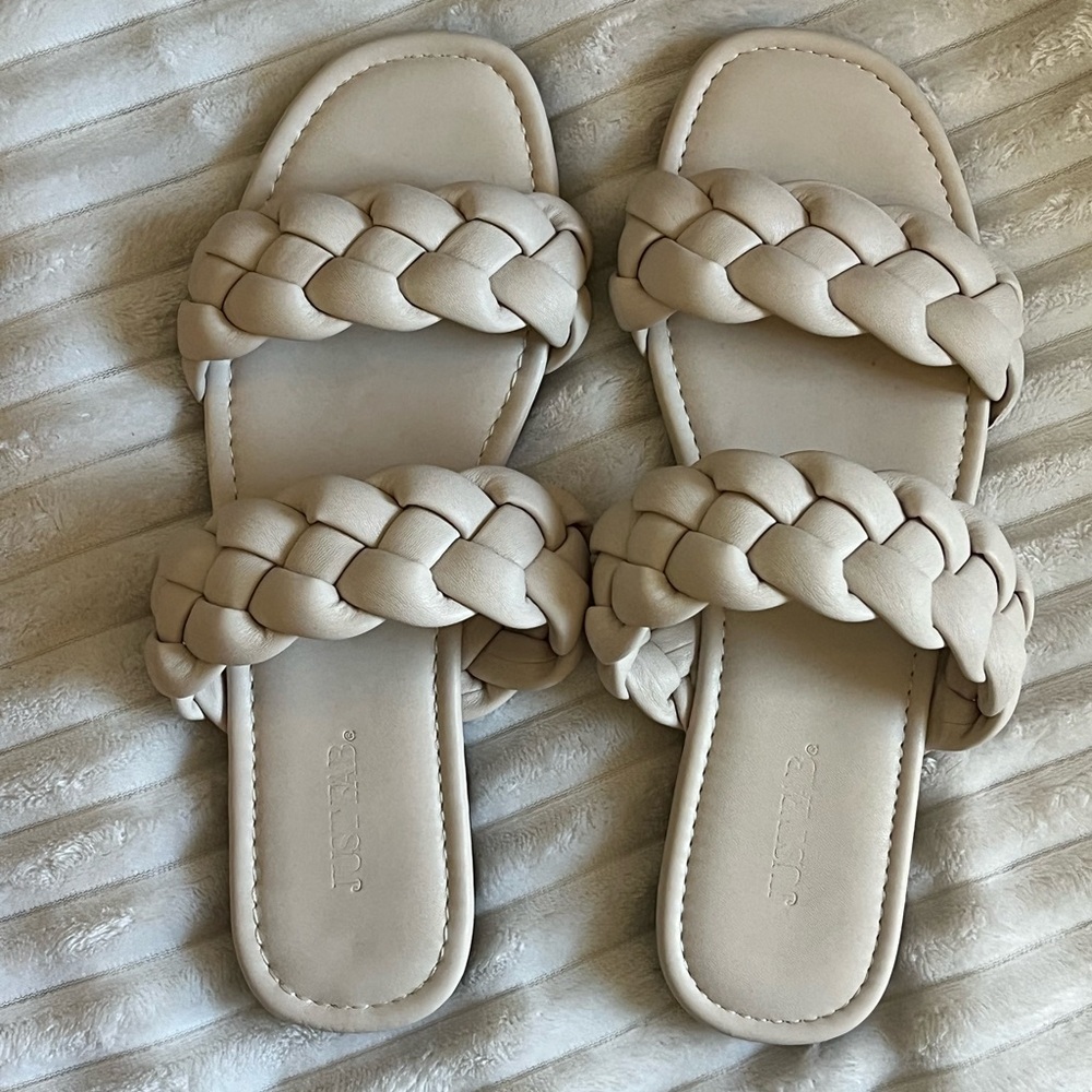 Just Fab Off White Braided Sandals